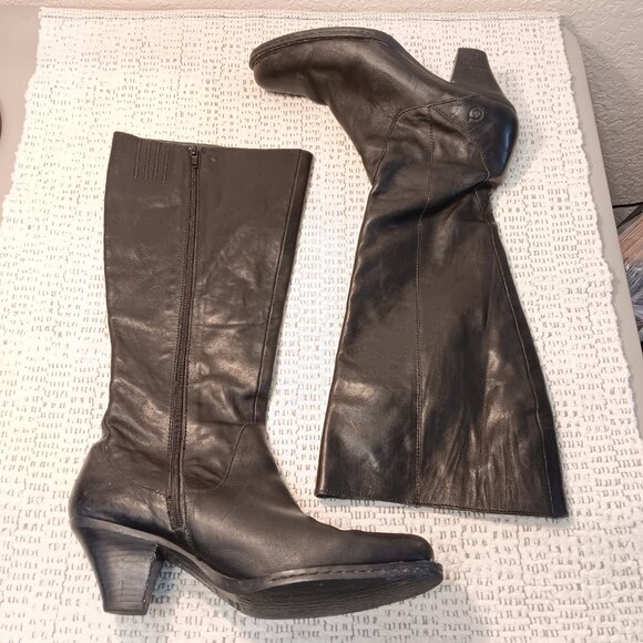Born women's soft black leather knee high mid heel boots sz 11 Medium - Picture 4 of 15